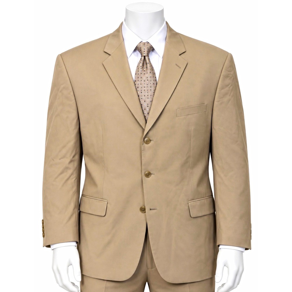 Joseph & Feiss Men's Beige 100% Silk Twill Sport Coat 54L 3-Button Notch